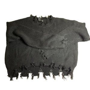 Windsor Knit Crop Black Sweater Fringe Sleeve Top Size Medium Boho